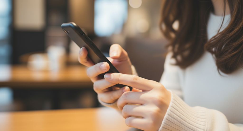 スマホと女性の手元